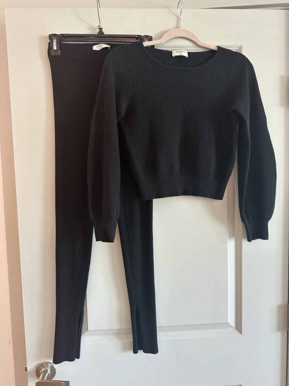 Aritzia Black Ribbed Knit Crewneck Sweater & Matching Leggings Set